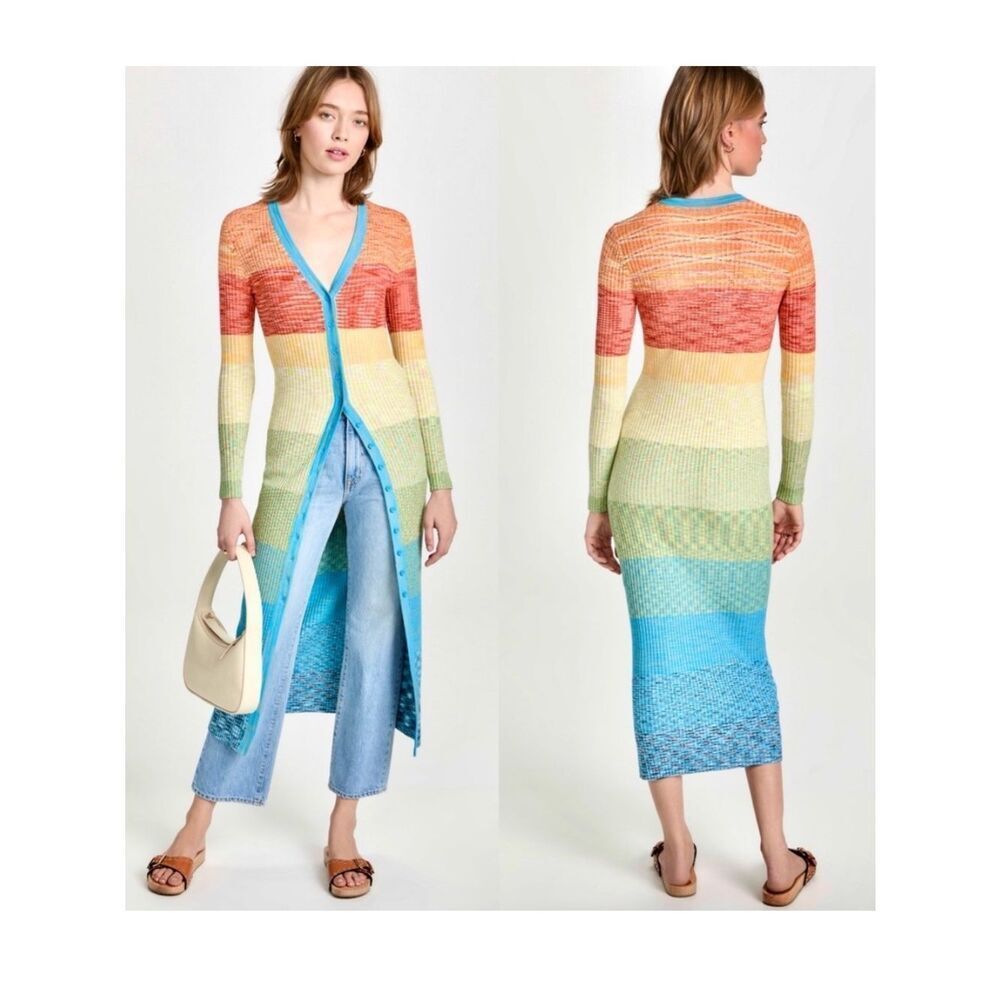 STAUD Shoko Sweater Dress Rainbow Multicolor Sz XS